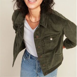 Old Navy Forest Green Cropped Corduroy Jacket